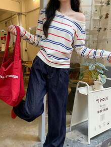 Women's Striped Casual Crew Neck Long Sleeve Top, Versatile For Commuting And Everyday Wear - Apricot - View 4