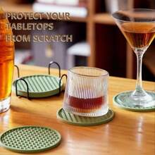 6pcs Drink Coasters Set With Holder, Heat-Resistant Silicone Material, Protect Tabletop, Suitable For Any Type Of Table Including Wood And Stone, Dishwasher , Non-Slip Design, Fit Various Drink Cup Sizes - Multicolor - View 9