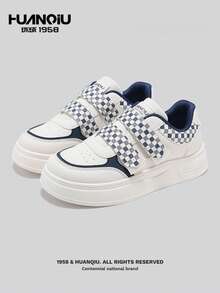 HUANQIU Women's Hook And Loop White Sneakers, Thick Sole Versatile Casual Flat Shoes, Niche Design Sporty Sneakers - Blue - View 2