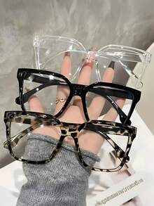 3pcs Bohemian Style Large Frame Anti-Blue Light Glasses, Women's Style, Fashionable Leopard Print And Solid Color Available, Pc Polycarbonate Material, Full Frame Design, Anti-Blue Light Computer Gaming Glasses.