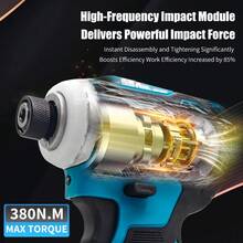 Mamidw 380N.M Multi-Function Cordless Screwdriver High Impact Torque, High-Frequency Impact Module Provides Powerful Impact (Tool Only), Compatible With Makita 18V Battery PIN - Blue - View 7