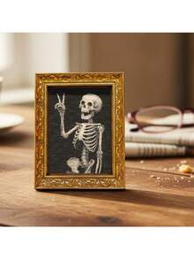 1pc Skull Bro Fridge Magnet, Funny Framed Decorative Art, Skeleton Hand Gesture Design, Wooden Refrigerator Sticker, Unique Home Decor, Holiday Gift, Kitchen Accessory (Ba Is Full Of Magnet)