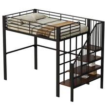 Hochbett 140 X 200 Stabile Metallkonstruktion Mit Geräumigem Stauraum Unter Dem Bett Und Treppe Ideal Für Kinder Und Erwachsene Stauraumbett Für Maximal Platzeffizienz - Black - View 9