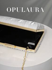 OpulAura 1件装复古优雅缎面褶皱正式派对手拿包，魅力精致的正式场合手提包，奢华盒式小钱包，适合派对/婚礼/正式场合，配有可拆卸链条，可肩背或斜挎 - 白色 - 查看 7