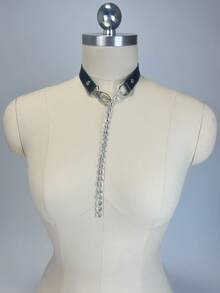 1件仿皮链条心形颈链，时尚Y2K哥特朋克风内衣配饰，适合锐舞派对等各种场合 - 彩色 - 查看 3