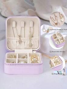 1pc Travel Jewelry Box, Portable Jewelry Organizer, Makeup Brush Storage Box, Large Capacity Desktop Organizer, Multi-Functional Storage Box For Rings, Necklaces, Earrings, Travel, Business Trip, Beach, Gift For Girlfriend , Makeup Room Decor - Multicolor - View 11