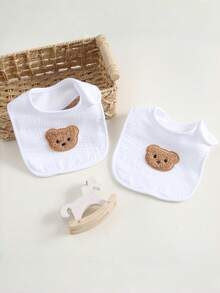 3件套穆斯林纯棉婴儿围兜，透气吸水纯棉口水围兜，男女通用 - 白色 - 查看 4