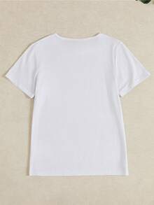 Damen Lässiges Kurzarm Grafik T-Shirt mit buntem Buchstaben R Muster, Streetwear T-Shirt, Sommer, locker geschnitten, Rundhals-Oberteil - Weiss - Übersicht 2