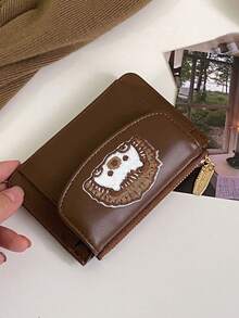 1pc Women's Wallet With Cute Cartoon Fabric Patches,Coin Purse With Multiple Credit Card Slots,Cute Puppy, Kitten, And Hedgehog Pattern Designs, Solid Color PU Leather Cover,Available For Women, Small Wallet, Cute Wallet, Card Holder, Coin Holder,Exquisite And Easy To Carry,Dating,Holidays - Brown - View 5