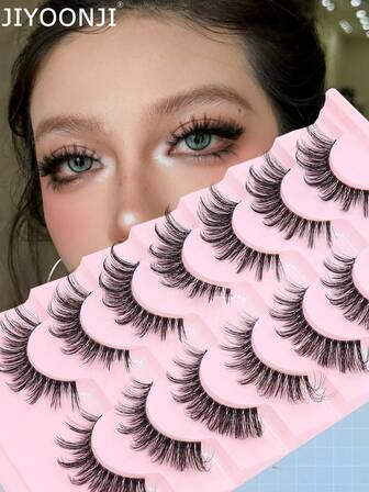 7对假睫毛，自然逼真，3D立体，尾端加长，睫毛长度3-20英寸，柔软透明睫毛梗，佩戴舒适，无异物感，适合日常使用。