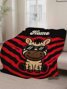 1pc Customizable Text Family Blanket, Zebra Pattern, Memorial Blanket, Suitable As Girls, Boys, Adults, Valentine's Day, Lightweight, Baby Blanket, Personalized Fleece Blanket, Personalized Photo Blanket - Multicolor - View 9