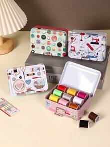 1pc Double-Layer Metal Tin Storage Box With Clasp - Multi-Color, Sewing Tool Organizer For Arts & Crafts, Practical Hanging Hook - Multicolor - View 7