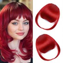 Clip-In Hair Bangs Extensions,With Invisible Clips Airy French And Air Bangs Thin Hair With Temple Coverage For Women Curved Bangs Easy To Style For Daily Wear (Red, French Bangs),38547315 - Red - View 1