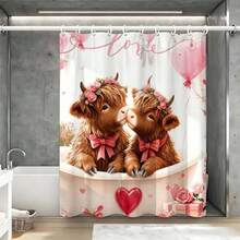 1件可爱奶牛情侣装饰背景布，花环和粉色蝴蝶结设计，家居墙面装饰，甜蜜爱情主题配饰，可爱现代艺术风格背景，家居装饰，耐用材质 - 彩色 - 查看 5