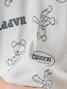 2pcs Boys Cartoon Bear Print Cotton Pajama Set, Long Sleeve Top And Pants, Sleepwear For Kids, Spring/Autumn - Grey - View 6