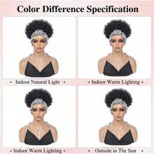 Headband Wigs For Synthetic Short Afro Kinky Curly Wigs Wig With Bangs Wrap Wigs 2 In 1 Turban Wig Drawstring High Puff Wigs Headwrap Wigs With Headband Attached Updo - 黑白 - 查看 7