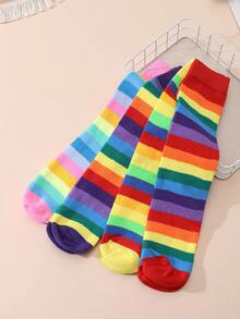 1/2/4 Pairs Girls Rainbow Over-The-Knee Socks, Versatile All-Match Fit For Girls Aged 3-12 - Multicolor - View 8