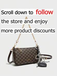 这款肩背包采用纯咖啡色设计，面包形包身饰以字母图案印花，并点缀着黑色心形吊坠。包口配有金属链条，搭配可调节长肩带，可单肩背、斜挎或手提。顺滑的拉链设计，内部空间充足，可收纳口红等日常必需品。 - 咖啡 - 查看 3