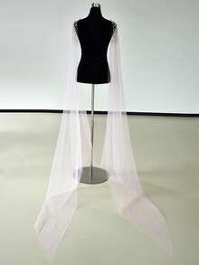 Bridal Double Shoulder Veil Pearls Long Shawl Cape Wedding Accessories - A - View 15