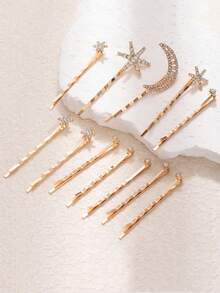 Set 4/7/12 buc cleme de păr cu strasuri din aliaj de stele și lună, accesorii de păr stratificate pentru petreceri de sărbători pentru femei, agrafe de păr - Multicolor - Vizualizare 10