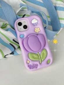 Cartoon 3D Tulip Stand Phone Case Compatible With IPhone 17 16 15 14 13 12 11 - Purple - View 1