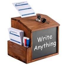 Wood Suggestion Box With Lock And Slot, 20.8*16.5*20 Cm Wooden Donation & Comment Box With Card Holder - Brown - View 1