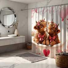 1件可爱奶牛情侣装饰背景布，花环和粉色蝴蝶结设计，家居墙面装饰，甜蜜爱情主题配饰，可爱现代艺术风格背景，家居装饰，耐用材质 - 彩色 - 查看 7