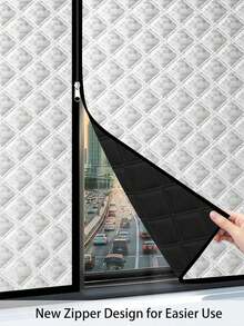 1件 150 x 200厘米（59英寸宽 x 79英寸长）冬季拉链网纱帘 - 加厚防风隔热，降噪，顺滑拉链方便开合，无需钻孔即可轻松安装，多种尺寸可选，打造舒适卧室和客厅的必备单品 - 銀色 - 查看 4