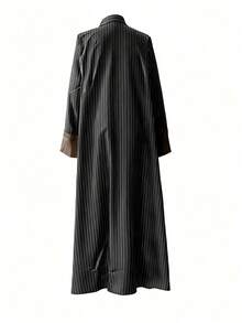 阿拉伯条纹拼布双排扣口袋长款西装外套 - 黑色 - 查看 5