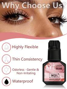 8ml Waterproof Transparent Super Clustered Eyelash Glue, Personal Eyelash Gel, Long-Lasting Odorless, Waterproof Eyelash Extension Gel - Lasts Up To 60 Days, Odorless, Non-Irritating, Hypoallergenic Formula - Ideal For Home Use, Quick Drying Strong Eyelash Gel, Long-Lasting DIY Eyelash Gel - Black - View 3
