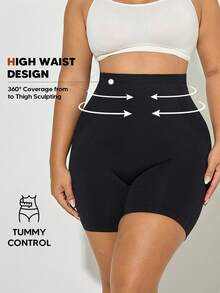 Women's High Waist Shaping Elastic Shorts - Black - View 3