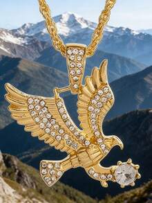 1pc Fashion Micro-Inlaid Cubic Zirconia Eagle Wing Pendant Necklace, Punk Jewelry Gift For Men - Fashion - View 1