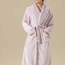 1 pieza Bata de baño de franela unisex, bata larga gruesa y cálida, ropa de dormir casual para parejas, gran regalo para la novia, toalla, decoración de baño, accesorios de baño, artículos esenciales de baño - Multicolor - Ver 9
