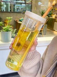 便携式花朵茶杯，带茶叶隔层、干湿分离功能、水果柠檬滤吸管杯，学生及户外运动塑料水瓶 - 彩色 - 查看 8