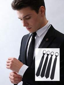 1条男士领带，黑色条纹商务领带，懒人拉链条纹领带，适合作为情人节礼物和日常穿着。 - A - 查看 1