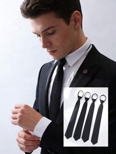 1pc Men's Tie, Black Striped Business Tie, Lazy Zipper Striped Tie, Suitable For Valentine's Day Gifts And Daily Wear.