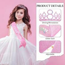2pcs/Set 4th 5th 6th 7th 8th 9th Birthday Decorations For Girls - Pink Birthday Crown, Glitter Sash, For Girls 4/5/6/7/8/9 Year Old Party Supplies Outfit Gift - Rose Gold - View 5
