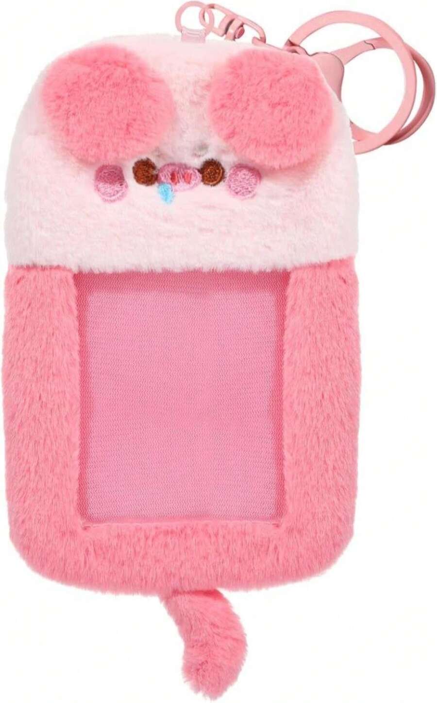 NEWEST Piggy Plush Kpop Photocard Holder With Keychain, Soft Pink Pig ID Badge Holder Protector Cover, Cute Cartoon Animal Photo Case Sleeves For Idol ID Card Student Worker Bag Charm - ColorJ - 查看 1
