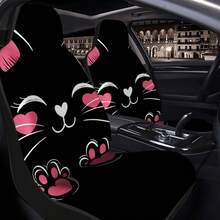 1pc Cute Cartoon Cat Seat Cover - Soft Comfortable Fabric, With Pink Hearts & Paw Prints, Universal Fit For Cars, SUVs, Trucks - Elegant Modern Design, Playful Design, Durable Fabric, Valentine'S Day Gift - 彩色 - 查看 2