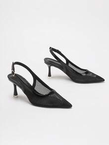 Women's Lace Mesh Kitten Heel Bridal Shoes, Pointed Toe Wedding High Heels,Summer Shoes - Black - View 6