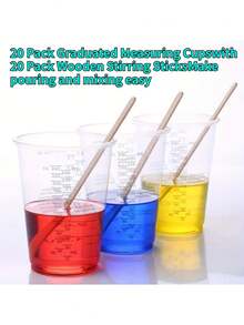 Plastic Measuring Cup With Wooden Stirring Stick - Ensures Precision, Suitable For Resin, Paint, Epoxy Adhesive Mixing - Epoxy Resin, Paint, Kitchen Baking Cup - Accurate Measurement