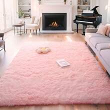 1 件装奢华浅粉色蓬松地毯 - 柔软舒适的涤纶绒面地毯，可机洗，适用于卧室和客厅，优雅的卧室地毯 - 粉色 - 查看 18