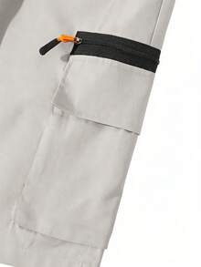 Pantalones cortos cargo para hombre de primavera-verano para exteriores con cintura elástica con cordón y bolsillos extragrandes con cremallera para senderismo, correr, trekking y uso diario - Gris Claro - Ver 8