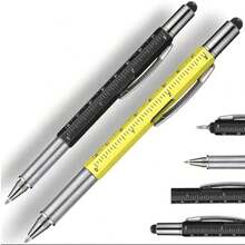 6-In-1 Multifunctional Tool Pen, All-In-One Technical Pen With Flathead & Phillips Screwdriver, Ballpoint Pen, Stylus, Ruler, Level - Multicolor - View 4