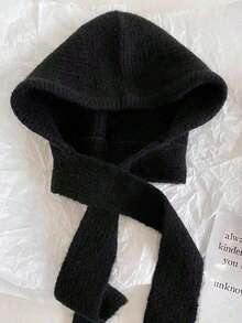 Women's Fashion Versatile Solid Color Scarf-Style Knitted Hat (Grey/Red/Black/White 4 Colors Available) Warm Ear Protection For Autumn/Winter. This Balaclava Wool Hat Is Suitable For Daily Outings, Shopping And Travel. - Multicolor - View 9