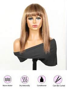 150%密度渐变色假发，带刘海，直发，无蕾丝，巴西雷米真人发假发，女士款，#4/27 #4/613 #12/613，佩戴方便