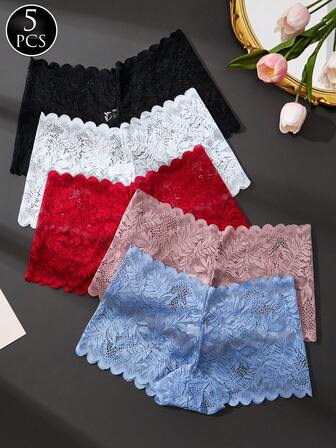 5条/包 女士多色蕾丝收腹性感低腰内裤