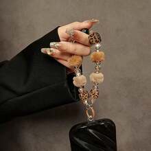 奢华高端棕色毛球水晶串珠手提包链、腕带、短挂绳、贝壳汽车钥匙链、手机挂绳 - 彩色 - 查看 5