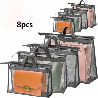 8-Pack Handbag Dust Bags, Transparent Non-Woven Dust Bags, Transparent Handbag Organizer Bags, Transparent Dust Cover Wardrobe Organizer Bags, Hangable Dust Bags, Suitable For Handbags And Wallets, With Zippers And Handles, Can Be Hanged In Wardrobes For Protection, Bag Accessories