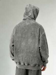 2-Piece Set  400g Heavyweight Fabric Men's Solid Color Drop Shoulder Long Sleeve Drawstring Pocket Casual Hoodie, Autumn/Winter,Back To School  Street Life  Vintage Washed Oversized Hoodie Sweatshirt (With Reinforced Neckline, Hemline And Shoulder Seams To Prevent Deformation) Discounted Basic Model Polyester Cotton - Đen + Xám - Xem 7